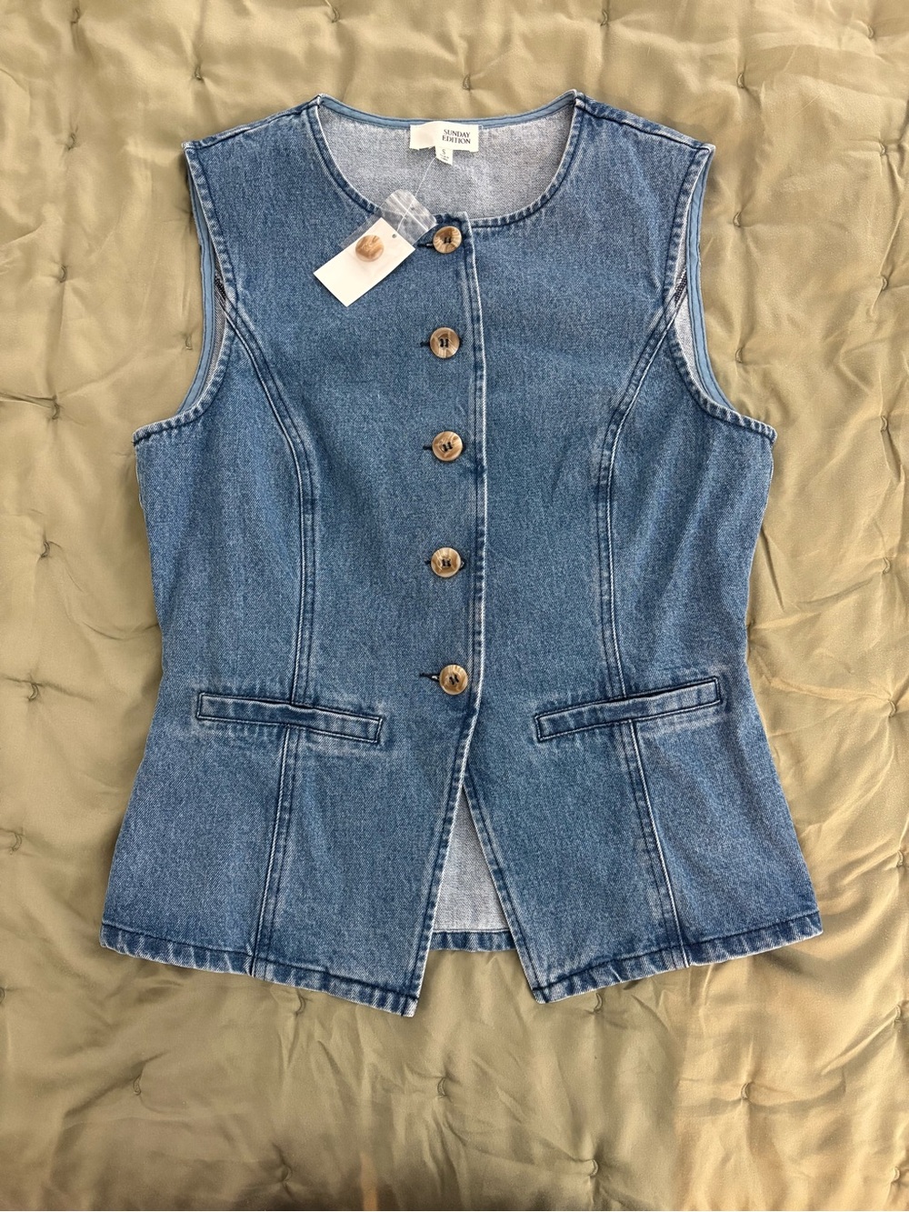 Vintage-Inspired Denim Button Front Vest - Blue
